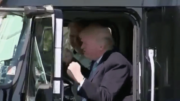 Donald Trump dancing in semi-truck