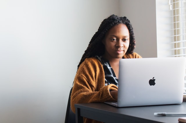 woman reading engaging content